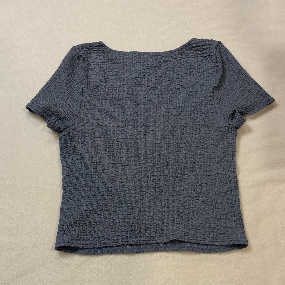 Madewell Gray Textured Stretch Deep Scoop Neck Blouse GUC (see description) L - Picture 3 of 7